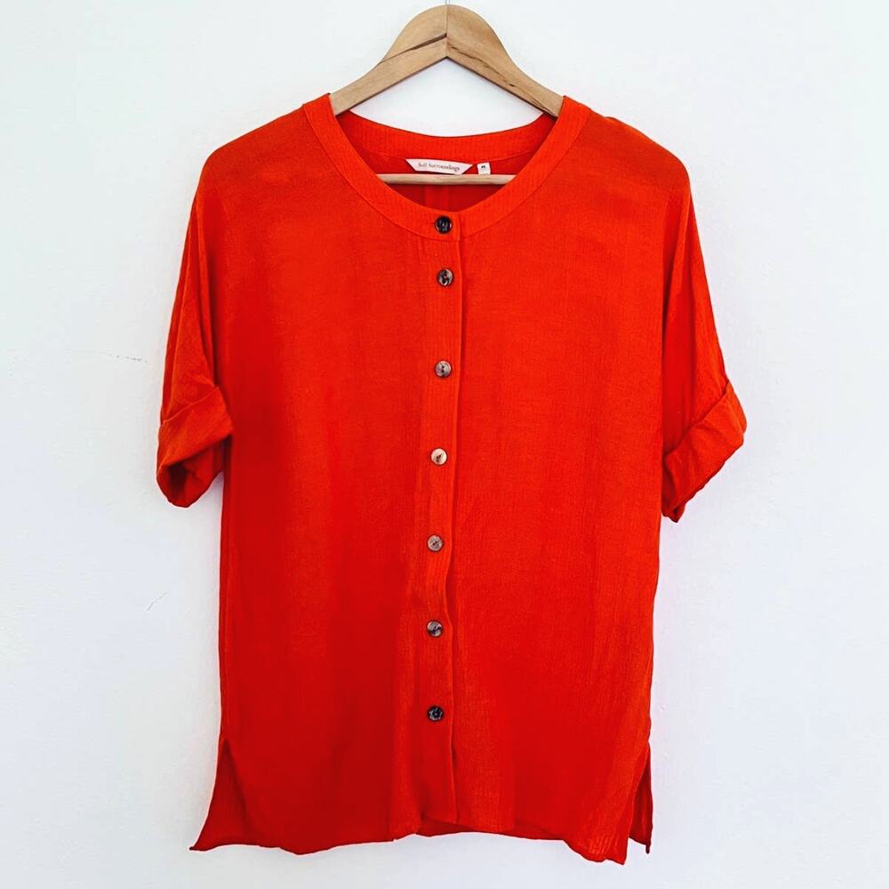 Soft Surroundings Size Petite S Talia Crinkle Gauze Blouse Orange
